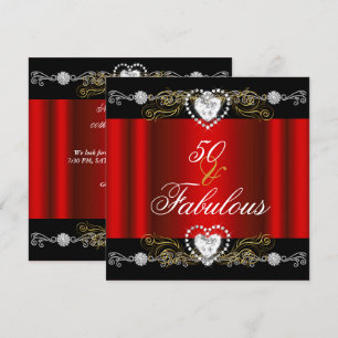 Invitation Féminine 50 Noir Rouge Argent Or 50e Anniversaire