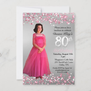 Invitation Feminine 80e anniversaire rose étincelant 2 photo