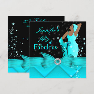 Invitation Féminine Anniversaire 50 ans Glamour Rétro Turquoi