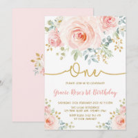 Feminine Blush Floral Rose Fille 1er anniversaire