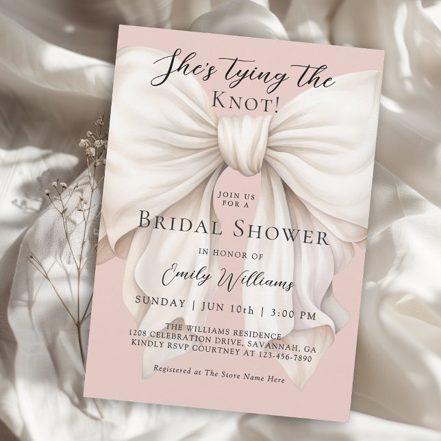 Invitation Feminine Bow She's Tying the Knot Fête des mariées (Available in both printed and instant download digital formats.)