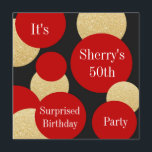 Invitation Feminine Chic Red Parties scintillant Gold fête d'<br><div class="desc">Famille d'Invitations et amis avec ces invitations festives d'anniversaire éblouissantes qui présentent une image pois de parties scintillant rouge & or branchée placée sur un arrière - plan de tableau noir. Élégant et tranchant ! Choisissez parmi notre vaste sélection de polices et de couleurs d'encre pour créer vos invitations spéciales...</div>