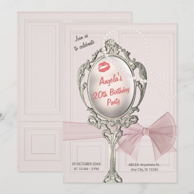 Invitation Feminine classique anniversaire vintage (Devant / Derrière)