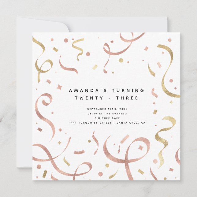 Invitation Feminine Faux Gold Foil Moderne Adulte Anniversair (Devant)