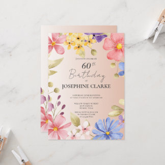 Invitation Feminine Floral Wreath 60e anniversaire fête Invit