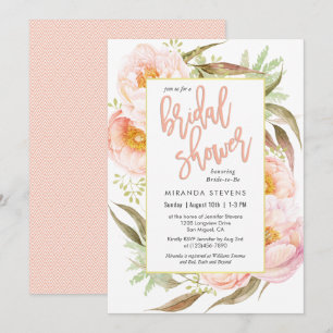 Invitation Feminine Pink Peonies Fête des mariées florale