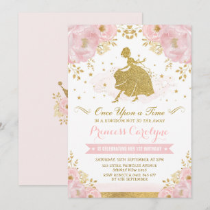 Invitation Feminine Princess Cinderella Or rose Anniversaire