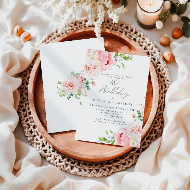 Invitation Feminine Rose Floral 18e anniversaire Surprise Par (Créateur téléchargé)