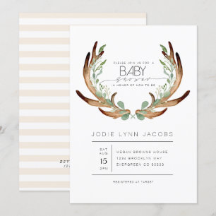 Invitation Feminine Russe Antlers   Baby shower aquarelle