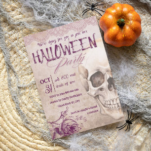 Invitation Feminine vintage crâne rose adulte fête d'hallowee