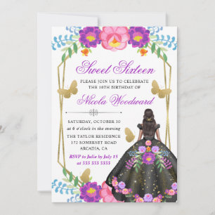 Invitation Femme à peau foncée robe florale mexicaine Sweet 1