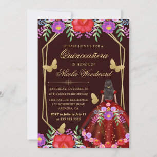 Invitation Femme à peau noire Mexicaine Robe Florale Quinceañ