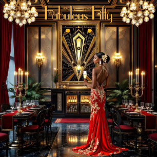 Invitation Femme afro-américaine Art déco rouge fabuleuse 50 