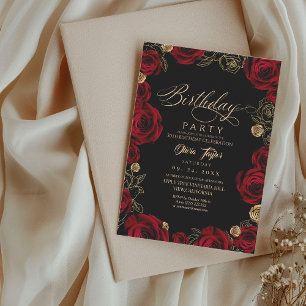 Invitation Femme Anniversaire Rouge Or Roses