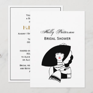 Invitation Femme Art déco au grand chapeau gants RL