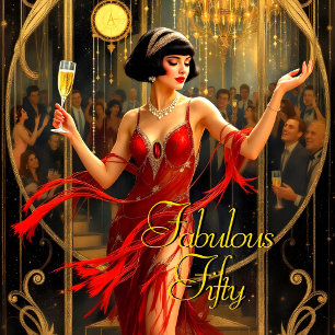 Invitation Femme Art déco des années 1920 Fabulouse 50e Rouge
