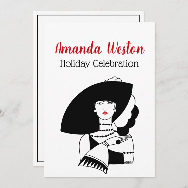 Invitation Femme Art Déco En Gros Gants Casquettes RL Noël No (Devant / Derrière)