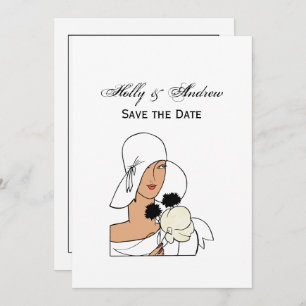 Invitation Femme Art Déco vintage avec fleurs portant Casquet