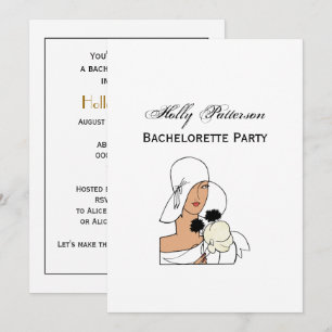 Invitation Femme Art Déco Vintage avec Fleurs Portant un Chap
