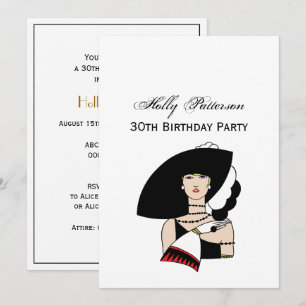 Invitation Femme Art Déco Vintage portant un chapeau des gant