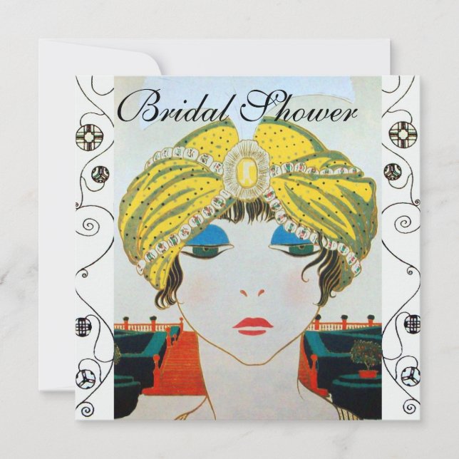 INVITATION FEMME AU TURBAN JAUNE ORIENTAL BRIDAL SHOWER (Devant)
