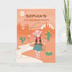Invitation Femme avec lasso et cactus Anniversaire de enfant 