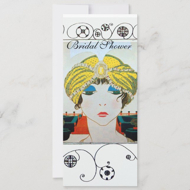 INVITATION FEMME AVEC TURBAN ORIENTAL JAUNE LANCEMENT DE MARI (Devant)