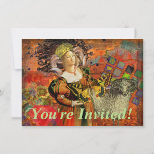 Invitation Femme Bélier Orange : Collage d'Art Antique Gothiq