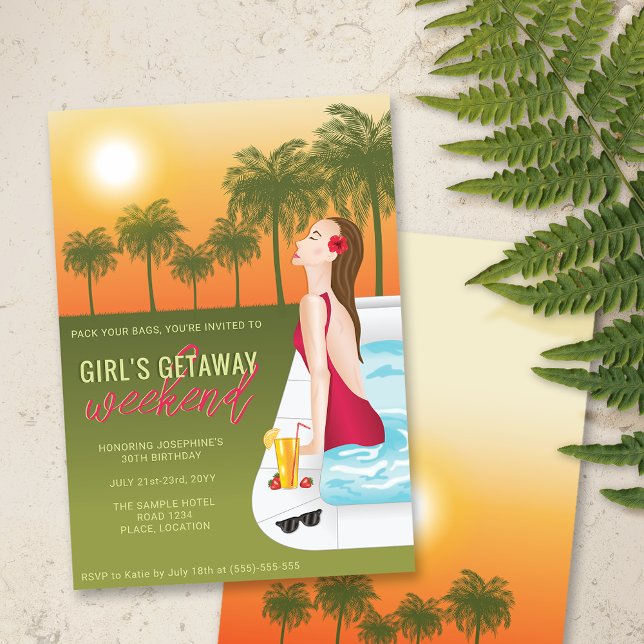 Invitation Femme couchée de soleil dans une fille de piscine (Créateur téléchargé)