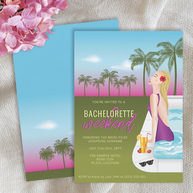 Invitation Femme Dans Une Piscine Bachelorette Week-End Voyag (Créateur téléchargé)