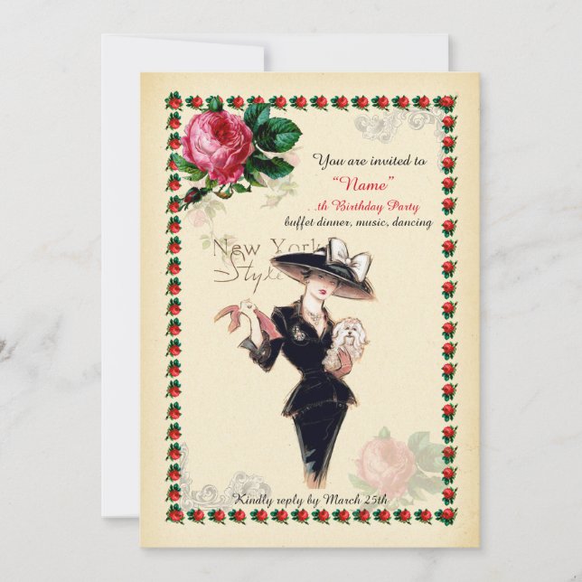 Invitation Femme de fête d'anniversaire tout âge, Gatsby, art (Devant)