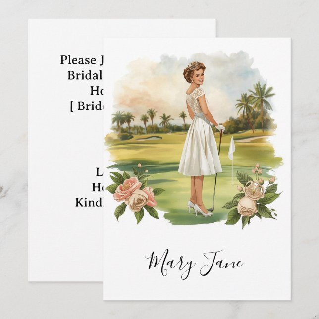 Invitation Femme de golf golfeuse sur parcours de golf Mariag (Devant / Derrière)