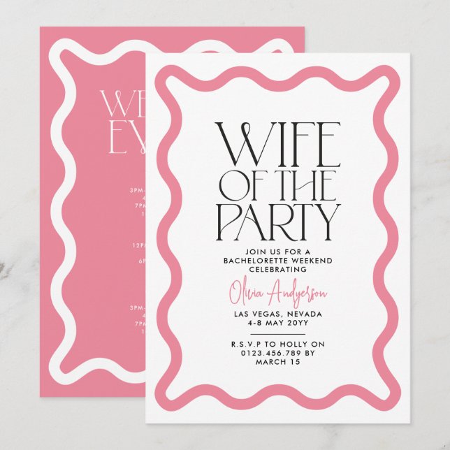 Invitation Femme de la fête ligne ondulée moderne bachelorett (Devant / Derrière)