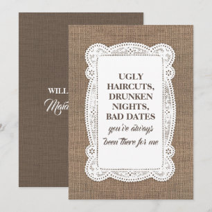Invitation Femme d'honneur rustique amusante / La servante d'