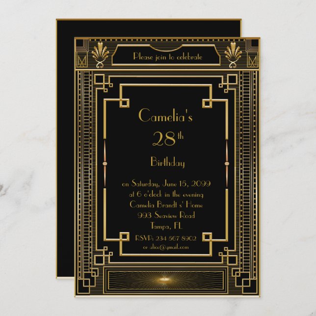 Invitation Femme d'invitation de fête d'anniversaire, grand (Devant / Derrière)