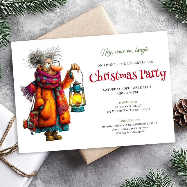 Invitation Femme drôle élégante Comic Noël modifiable  (Festive Funny Woman Editable Christmas Invite Digital)
