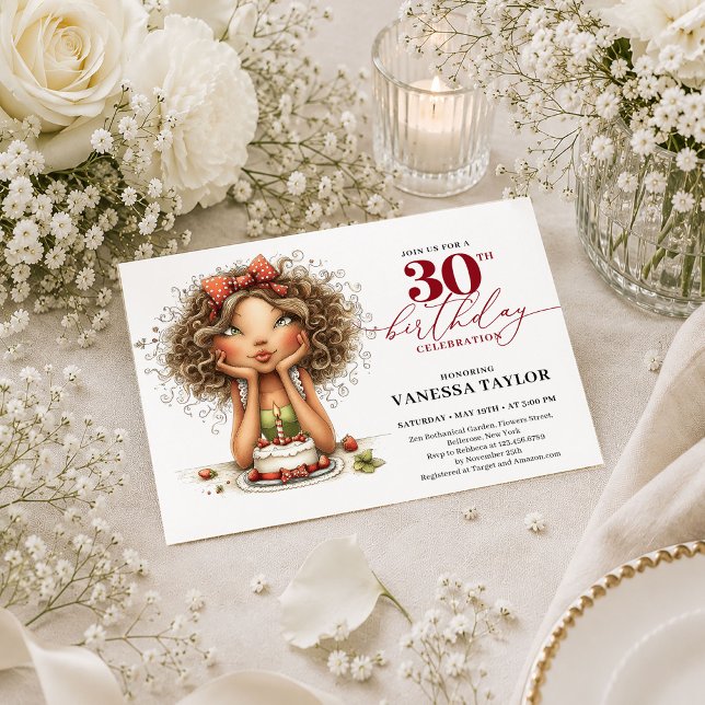 Invitation Femme drôle moderne 30e anniversaire écriture Deep (Modern Funny Woman 30th Birthday Deep Red Script Invite

)