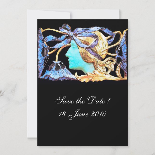 INVITATION FEMME ÉLÉGANT BEAUTÉ BIJOU /FEMME, RUBAN BLEU, FLE (Devant)