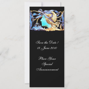INVITATION FEMME ÉLÉGANTE BEAUTÉ BIJOU /DAME, RUBAN BLEU, FLE
