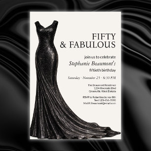 Invitation Femme Élégante Robe Noire Fabuleuse 50e Anniversai