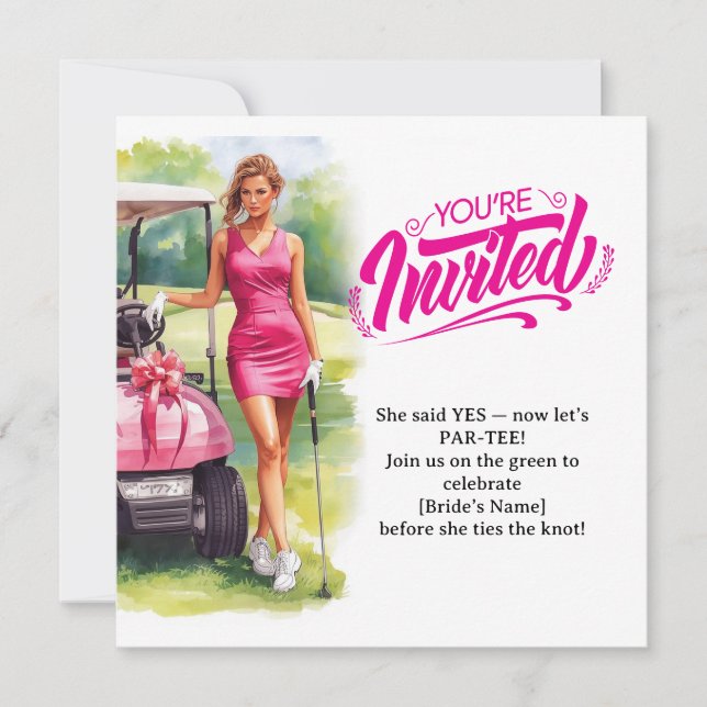 Invitation Femme en célibataire de golf joue au golf  (Devant)