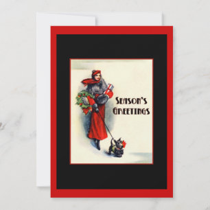 Invitation Femme en manteau rouge avec Scottish Terrier Open 