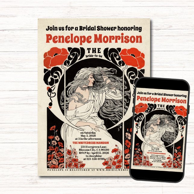 Invitation Femme en robe blanche et Fête des mariées de fleur (Créateur téléchargé)