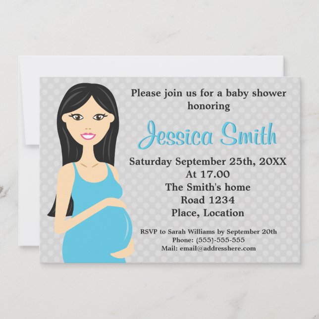 Invitation Femme Enceinte Mignonne En Baby shower Robe Bleue (Devant)