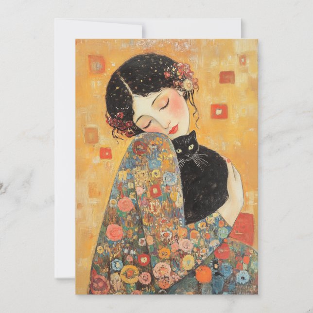 Invitation Femme et chat inspirés par Klimt (Devant)