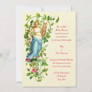 Invitation Femme et harpe victorienne avec Mariage Rose