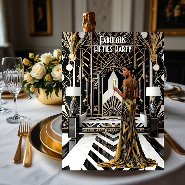 Invitation Femme ethnique Art déco fabuleuse Or Noir Blanc (Créateur téléchargé)