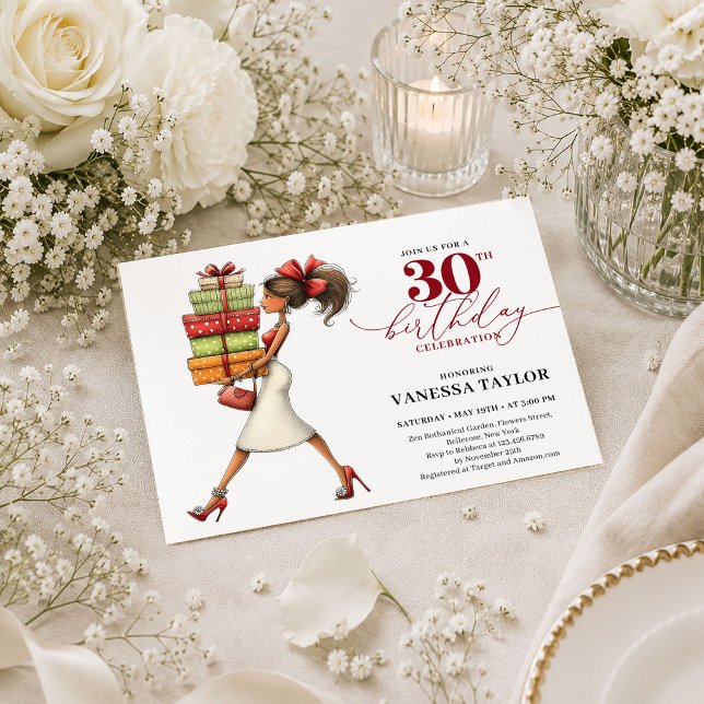 Invitation Femme excentrique 30e anniversaire Deep Red écritu (Quirky Woman 30th Birthday Deep Red Modern Script Invite

)