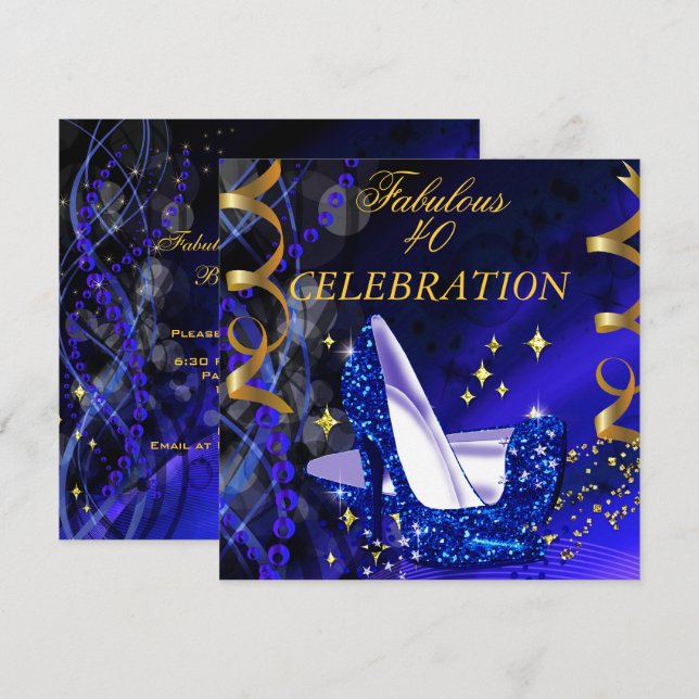 Invitation Femme Fabuleuse de 40 ans, Talons Royaux Bleus et  (Devant / Derrière)