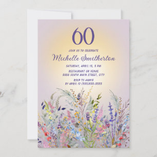 Invitation Femme fleur sauvage Sun Purple 60e anniversaire